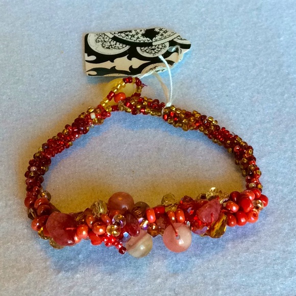 FINAL SALE PRICE CL Designs Crocheted Beaded Orange/Gold Bracelet - Picture 1 of 4